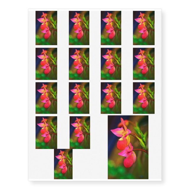Stylized Phragmipedium Orchid Flower Duo Temporary Tattoos (Front)