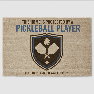 Stylized Pickleball Protection Shield Design Fiber Doormat