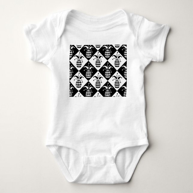 Stylized Pineapple Harlequin Doodle Pattern Baby Bodysuit (Front)