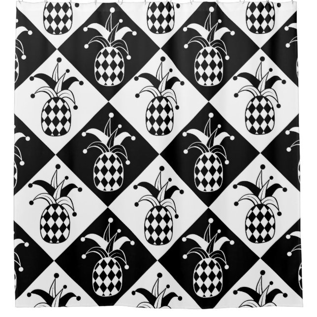 Stylized Pineapple Harlequin Doodle Pattern Shower Curtain (Front)