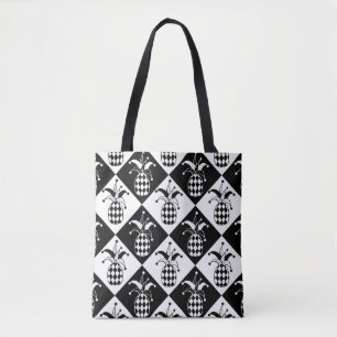Stylized Pineapple Harlequin Doodle Pattern Tote Bag