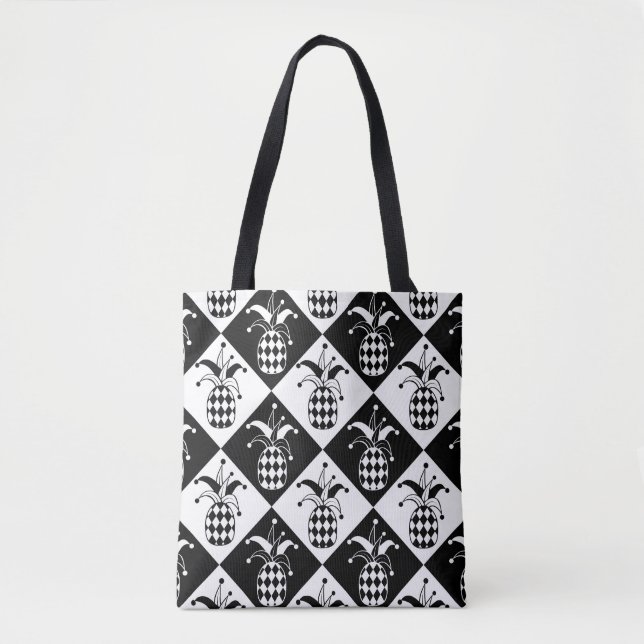 Stylized Pineapple Harlequin Doodle Pattern Tote Bag (Front)
