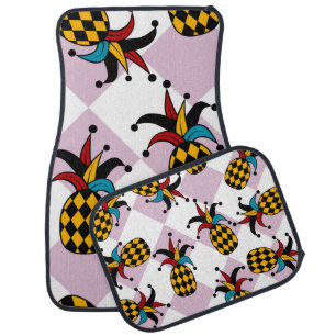 Stylized pineapple. Hat and rhombus Harlequin. Sea Car Floor Mat