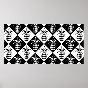 Stylized pineapple. Hat and rhombus Harlequin. Sea Poster