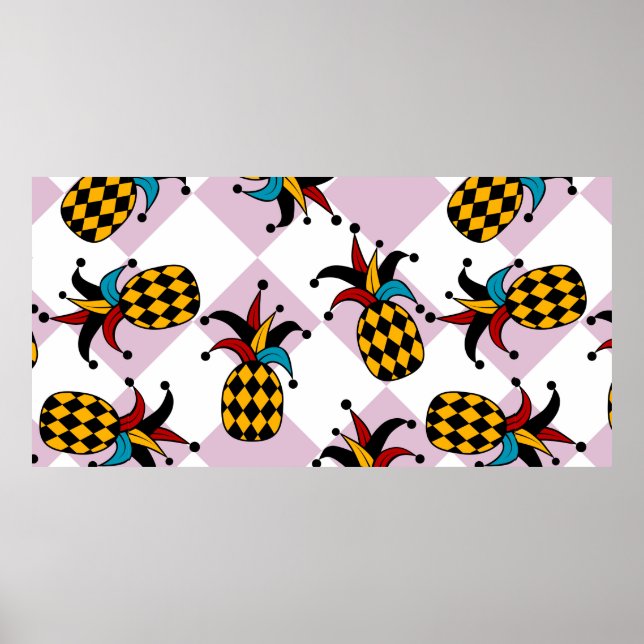 Stylized pineapple. Hat and rhombus Harlequin. Sea Poster (Front)