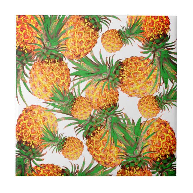 Stylized Pineapples Pattern Yummy Ceramic Tile (Front)