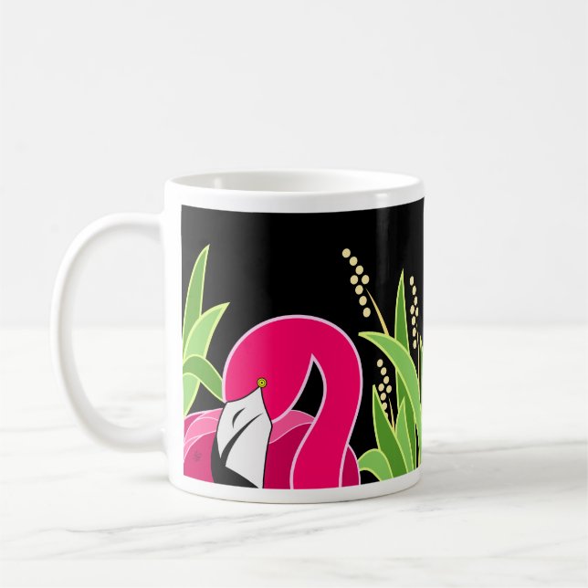 Stylized Pink Flamingo Bird Coffee Mug (Left)