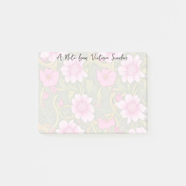 Stylized Pink Flowers Green Foliage Post-it Notes (Front)