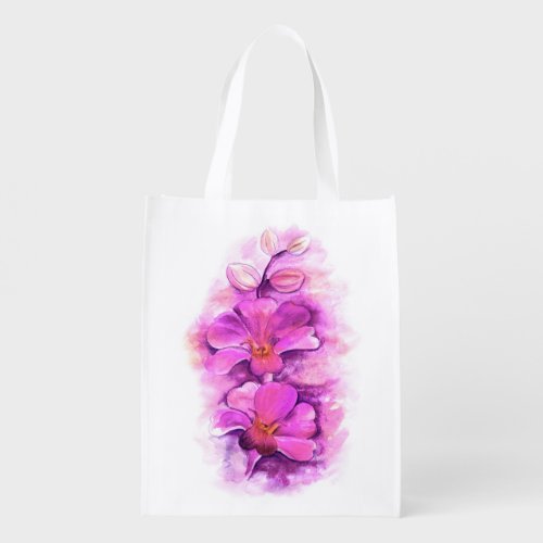 Stylized pink purple orchid watercolor art bag