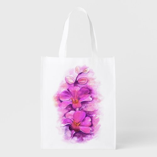 Stylized pink purple orchid watercolor art bag