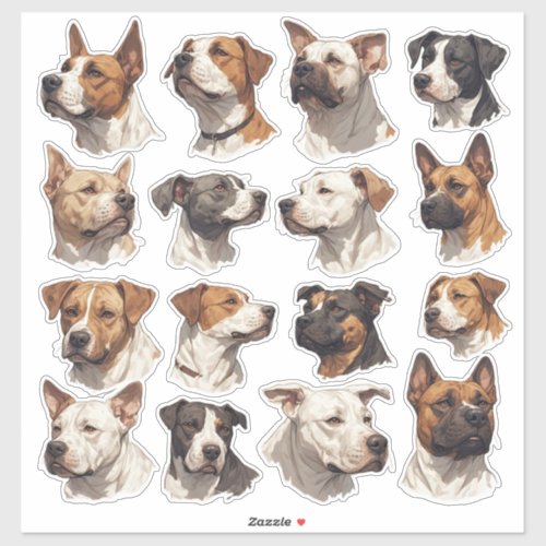 Stylized Pit Bull And Mixed Breed Dog Portraits Sticker