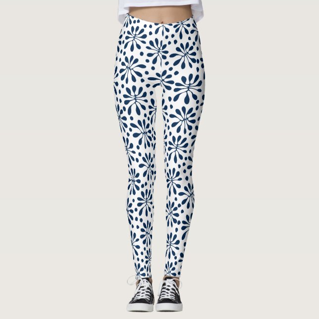Stylized Plant Pattern 020818 - Navy Blue #002750 Leggings (Front)