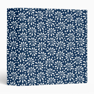 Stylized Plant Pattern 020818 - White on #002750 3 Ring Binder