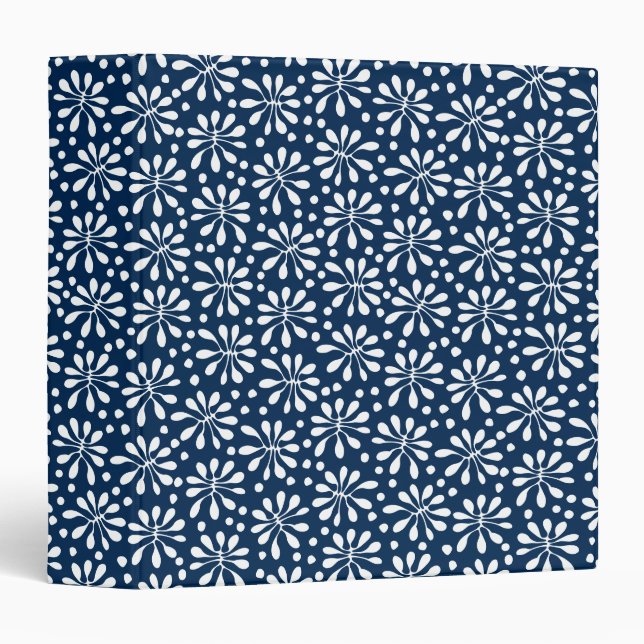 Stylized Plant Pattern 020818 - White on #002750 3 Ring Binder (Front/Spine)