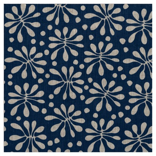Stylized Plant Pattern 020818 - White on #002750 Fabric