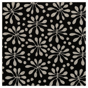 Stylized Plant Pattern 020818 - White on Black Fabric