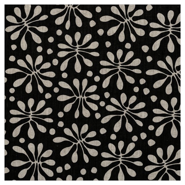 Stylized Plant Pattern 020818 - White on Black Fabric (Swatch)
