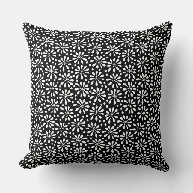 Stylized Plant Pattern 020818 - White on Black Throw Pillow (Front)