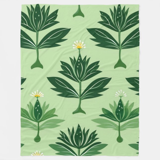 Stylized Plant Pattern - Harmony in Green Fleece Blanket (Front)