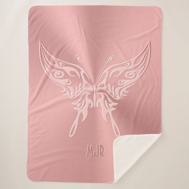 Stylized Pnk Butterfly Round Tail, Embossed-effect Sherpa Blanket (Front)