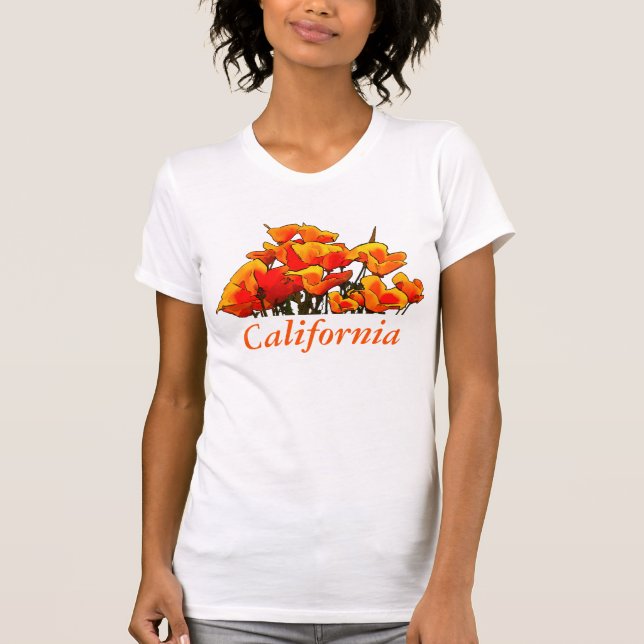 Stylized Poppy Art, "California" text T-Shirt (Front)