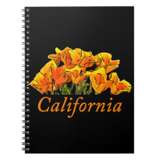 Stylized Poppy Art with "California" text Spiral Notebook