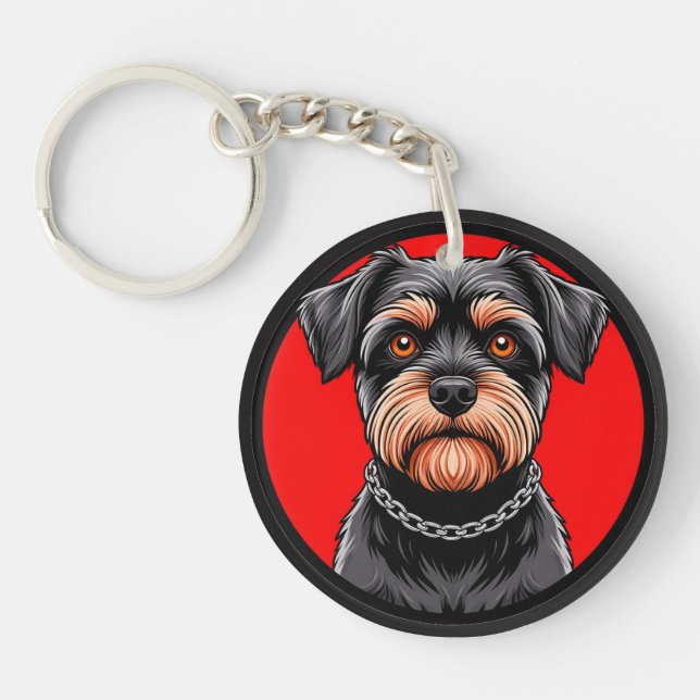 Stylized Portrait of a Black Terrier Keychain (Front)