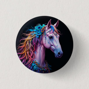 Stylized Portrait of a Horse With Flowing Mane Button