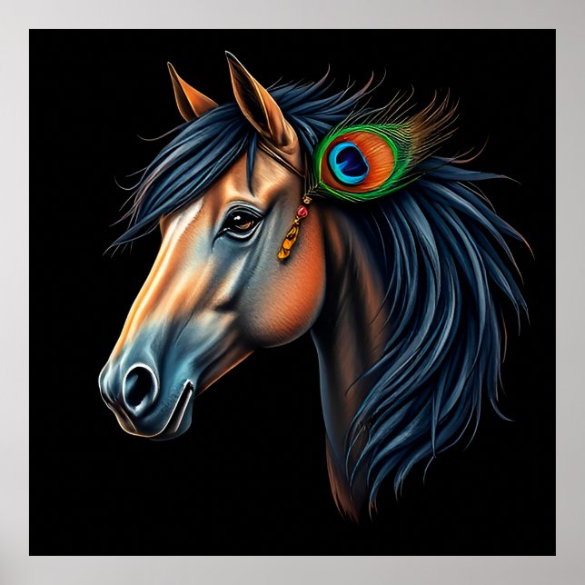 Stylized Portrait of a Horse With Flowing Mane Poster (Front)