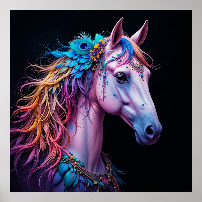 Stylized Portrait of a Horse With Flowing Mane Poster (Front)
