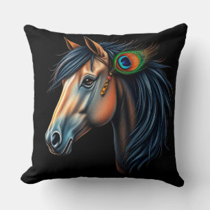 Stylized Portrait of a Horse With Flowing Mane Throw Pillow