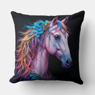 Stylized Portrait of a Horse With Flowing Mane Throw Pillow