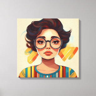 Stylized Portrait of a Woman with Large Round Canvas Print
