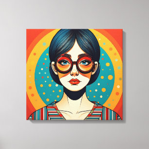 Stylized Portrait of a Woman with Large Round Canvas Print