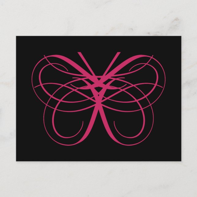 Stylized Pretty Butterfly Outline in Pink Postcard (Front)
