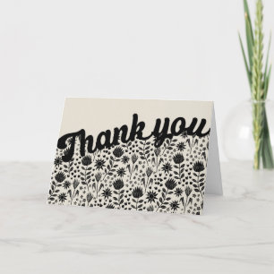 Stylized Protea Floral Block Print Millefleur Letterpress Thank You Card
