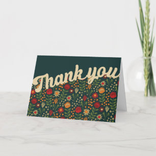 Stylized Protea Floral Block Print Millefleur Thank You Card