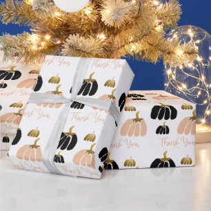 Stylized Pumpkin In Black, Blush White and Gold Wrapping Paper