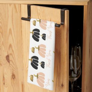 Stylized Pumpkins In Black, Blush White and Gold Kitchen Towel