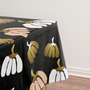 Stylized Pumpkins In Black, Blush, White and Gold Tablecloth