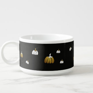 Stylized Pumpkins In Black, White and Gold Bowl