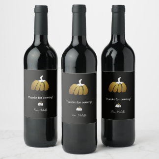 Stylized Pumpkins In Black, White and Gold Wine Label