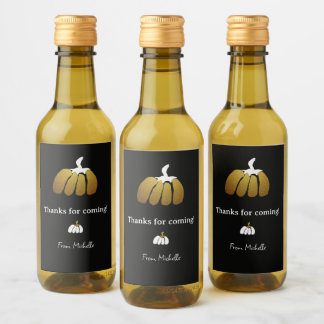 Stylized Pumpkins In Black, White and Gold Wine Label