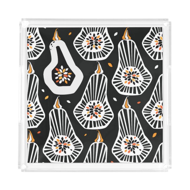 Stylized Pumpkins Seeds: Seamless Design Acrylic Tray (Front)