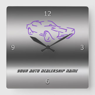Stylized purple Classic Car on metallic-look Square Wall Clock