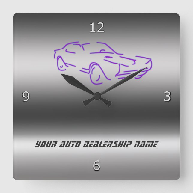 Stylized purple Classic Car on metallic-look Square Wall Clock (Front)