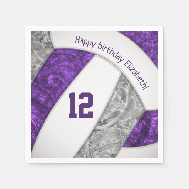 stylized purple gray girls volleyball sports napkins (Front)