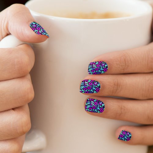 Stylized Purple Morning Glories on Blue Pattern Minx Nail Art