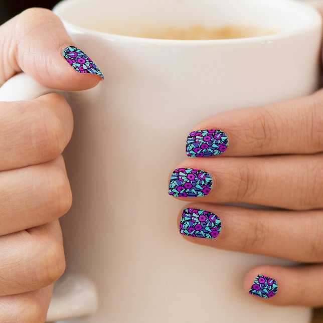 Stylized Purple Morning Glories on Blue Pattern Minx Nail Art (Creator Uploaded)