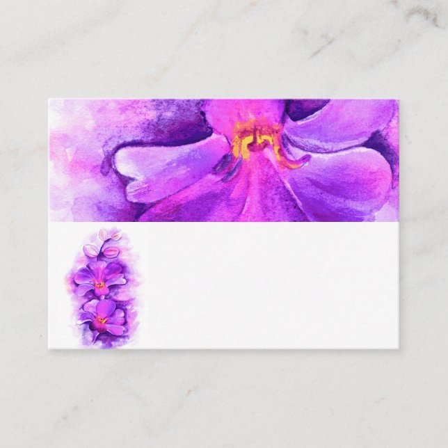 Stylized purple orchid name place cards (Front)